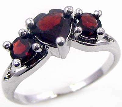 Solid 925 Sterling Silver Genuine Garnet heart ring
